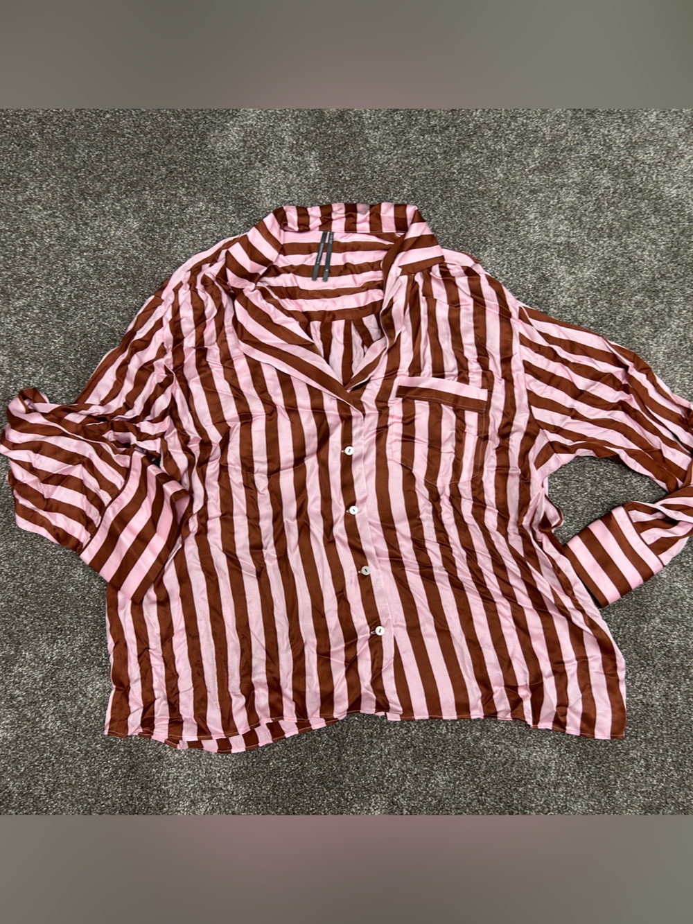 Anthropologie Pink and Brown Striped Top